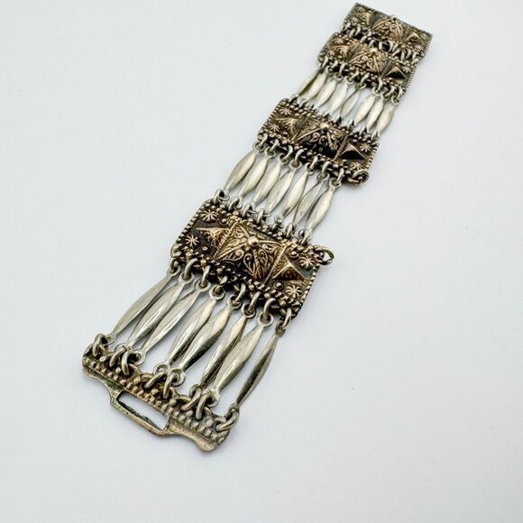 Vintage Mexico 925 Sterling Silver Panel Bracelet – Handcrafted Boho Design - Picture 5 of 12